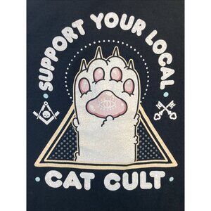 Black Medium Support Your Local Cat Cult T-Shirt Kawaii Krypt